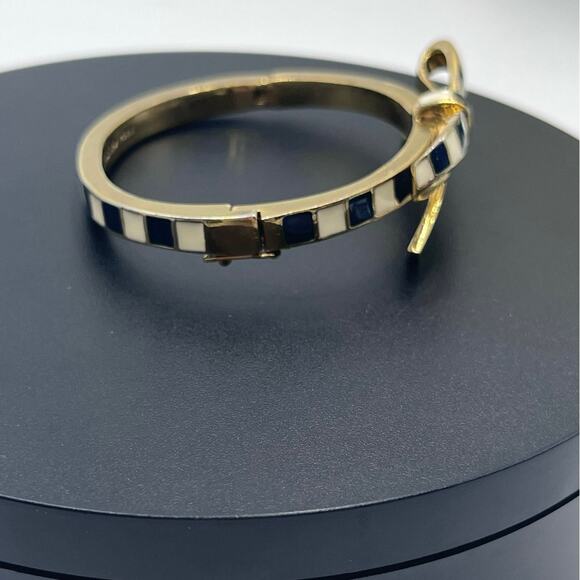 Kate Spade New York Blue White Striped Ribbon Bow Nautical Bangle Bracelet - Picture 4 of 8